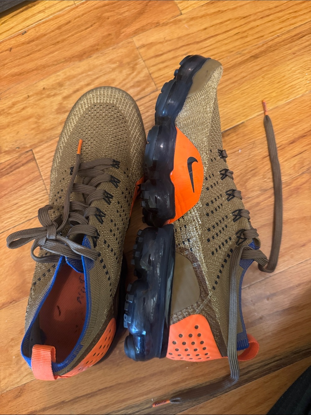 Nike Olive/Bright Orange Flyknit VaporMax Sneakers